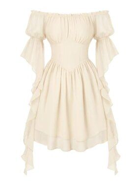 Corset Dress Off Shoulder Renaissance Flowy Chiffon Smocked Back